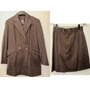 State of claude Montana set vintage Women brown Pinstripe Blazer mini skirt choc